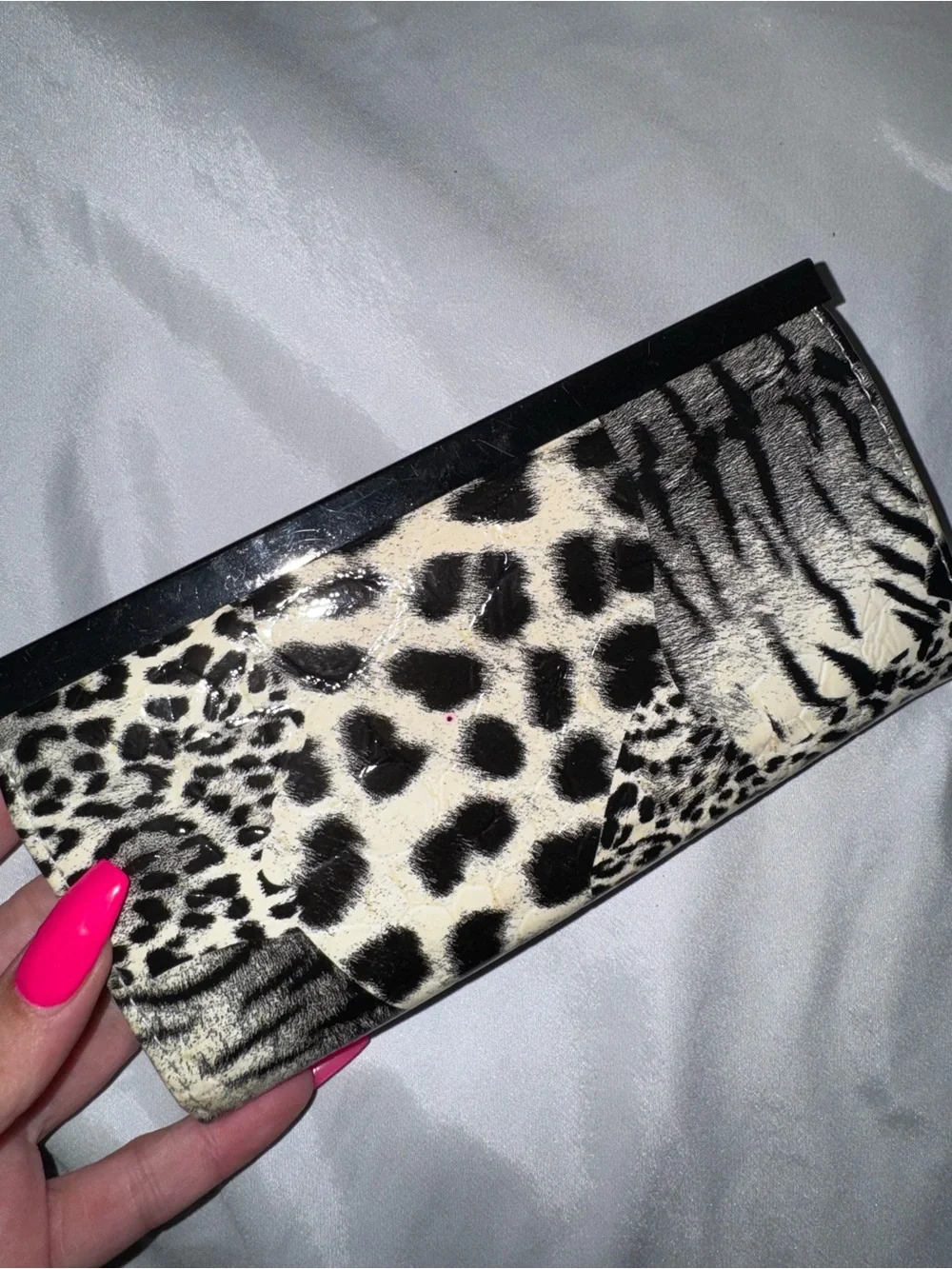 Animal Print Clutch Wallet - Black & Cream